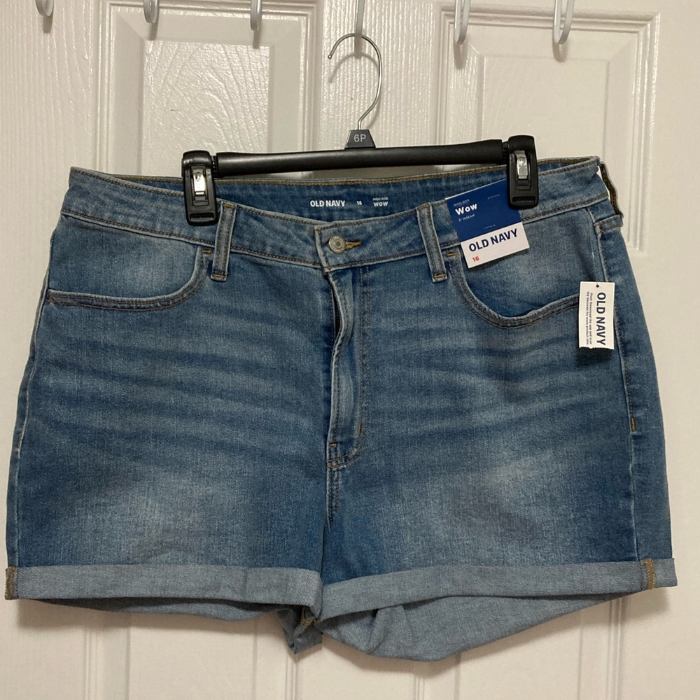 *Old Navy Women's New Classic Blue Distressed High Rise Wow Denim Jean Shorts #L